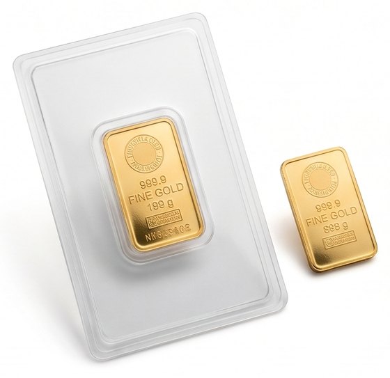 Lingotes de oro fino 999,9, uno en su blíster